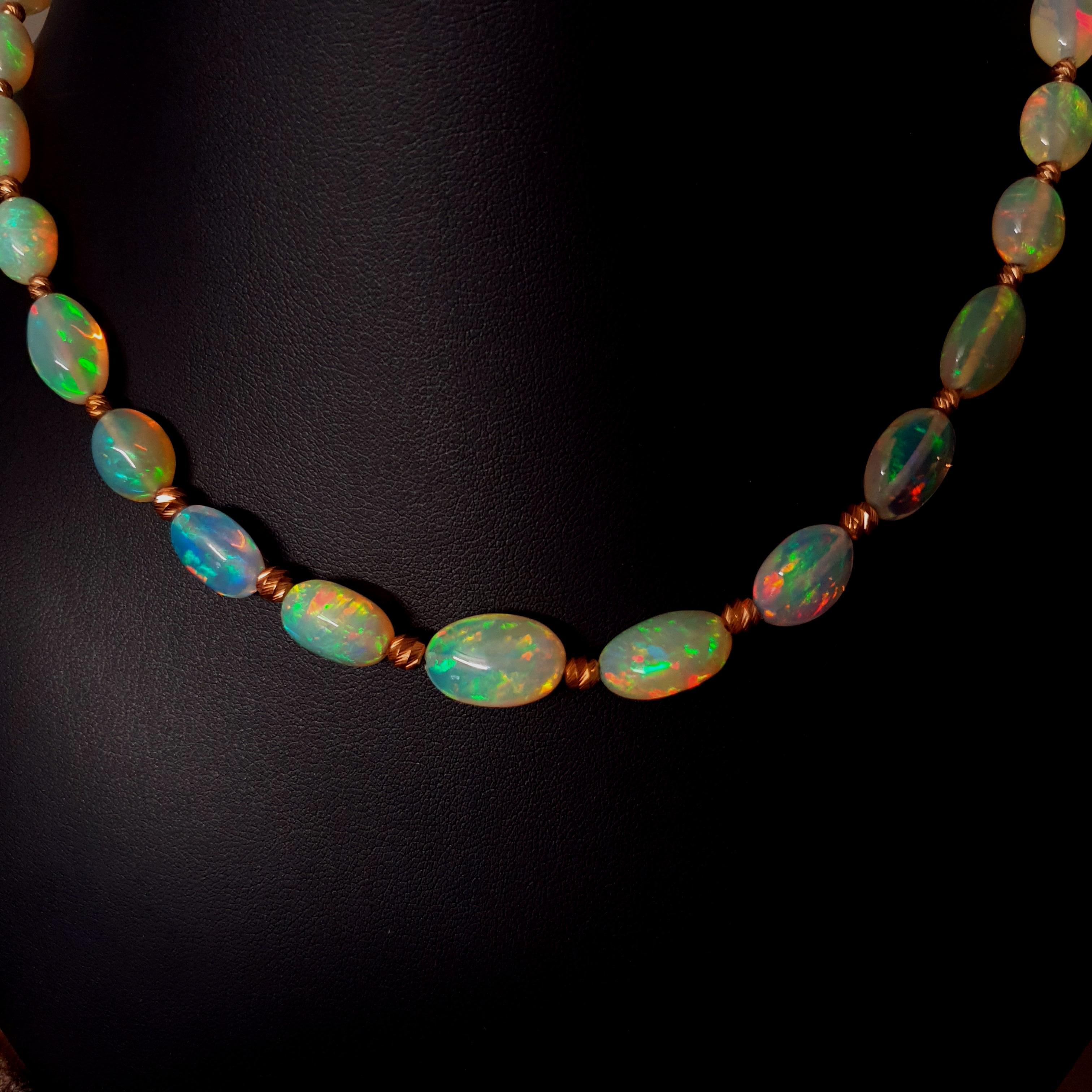 Bead Crispy Sparkling Opal Baroque Necklace with 18 Carat Rose Gold