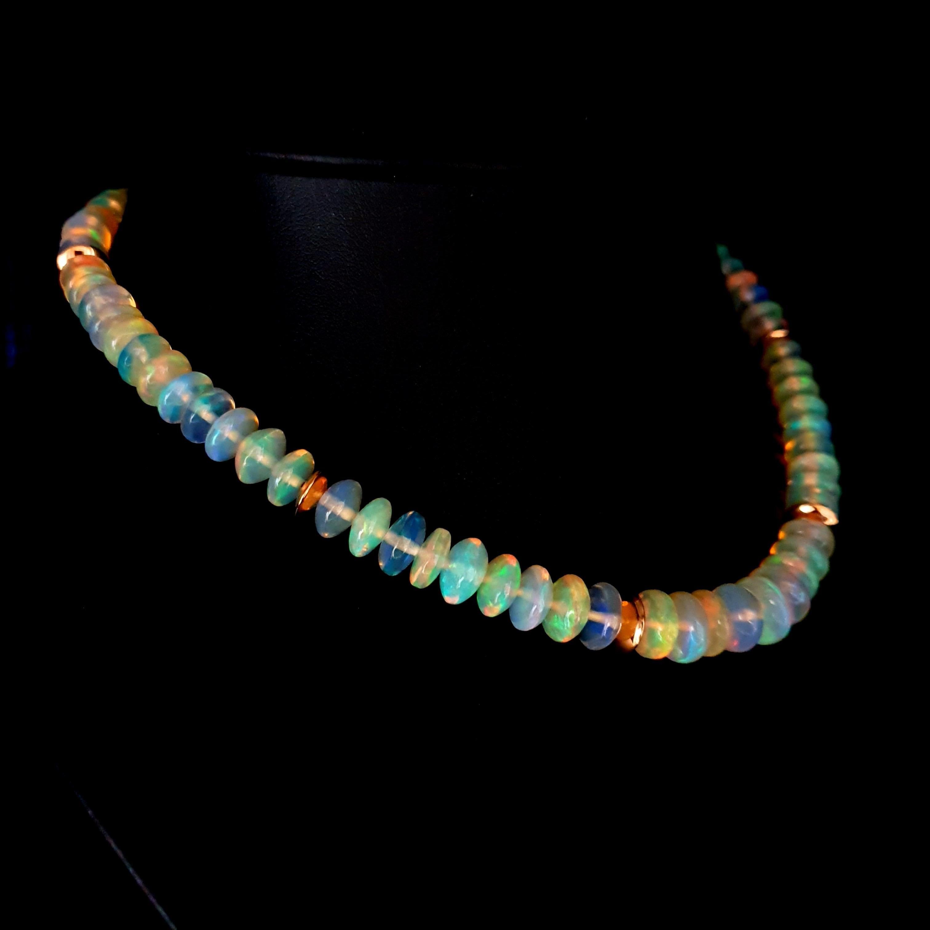 Arts and Crafts Crispy Sparkling Opal Necklace with 18 Carat Rose Gold For Sale