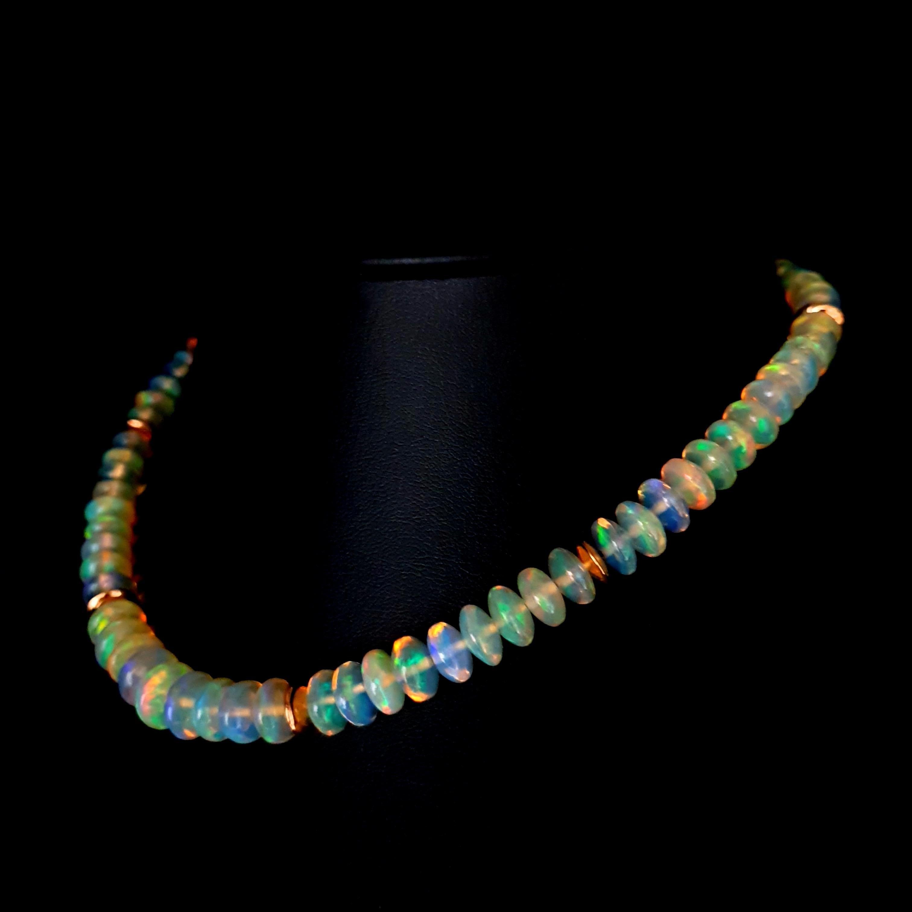 Bead Crispy Sparkling Opal Necklace with 18 Carat Rose Gold For Sale