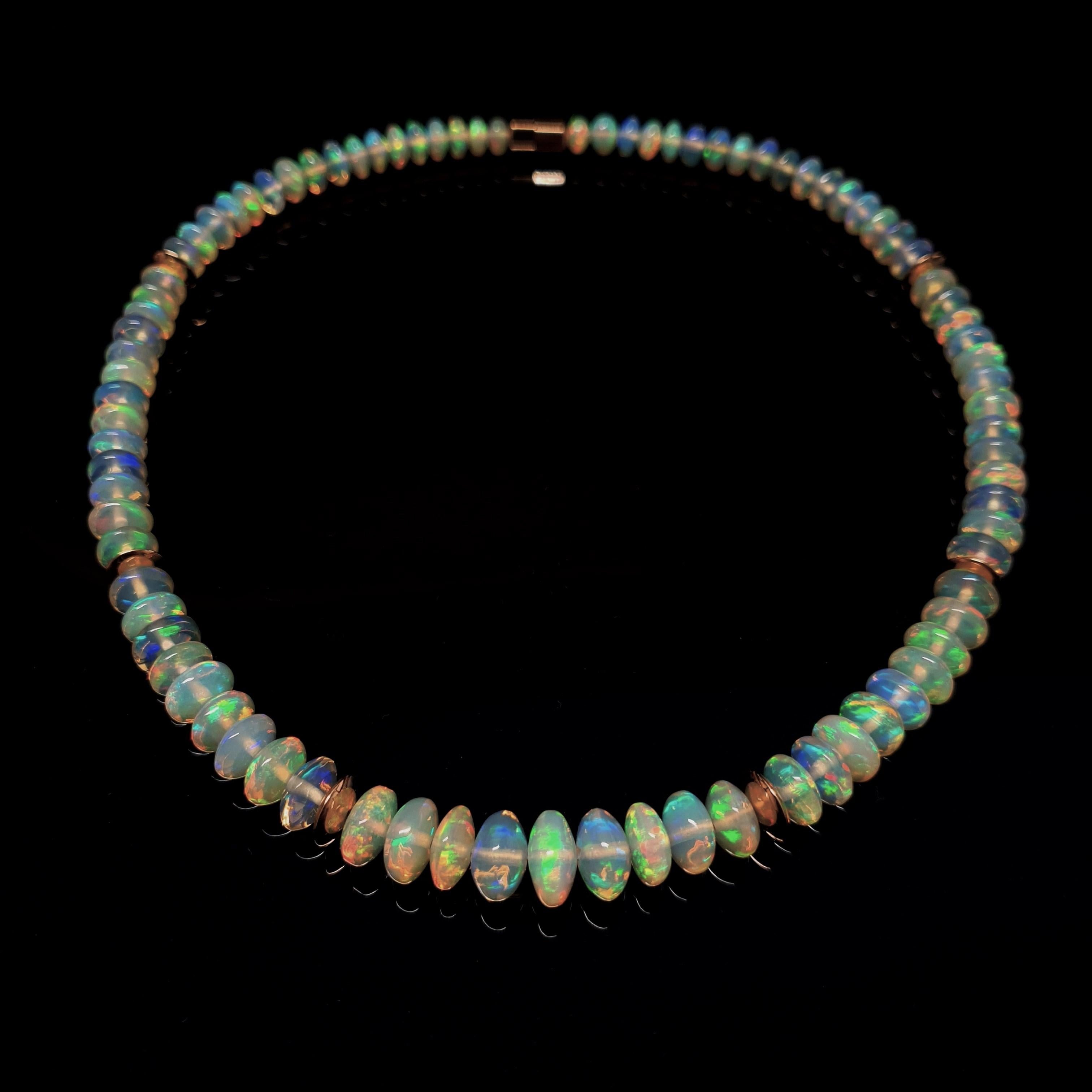 Women's Crispy Sparkling Opal Necklace with 18 Carat Rose Gold For Sale