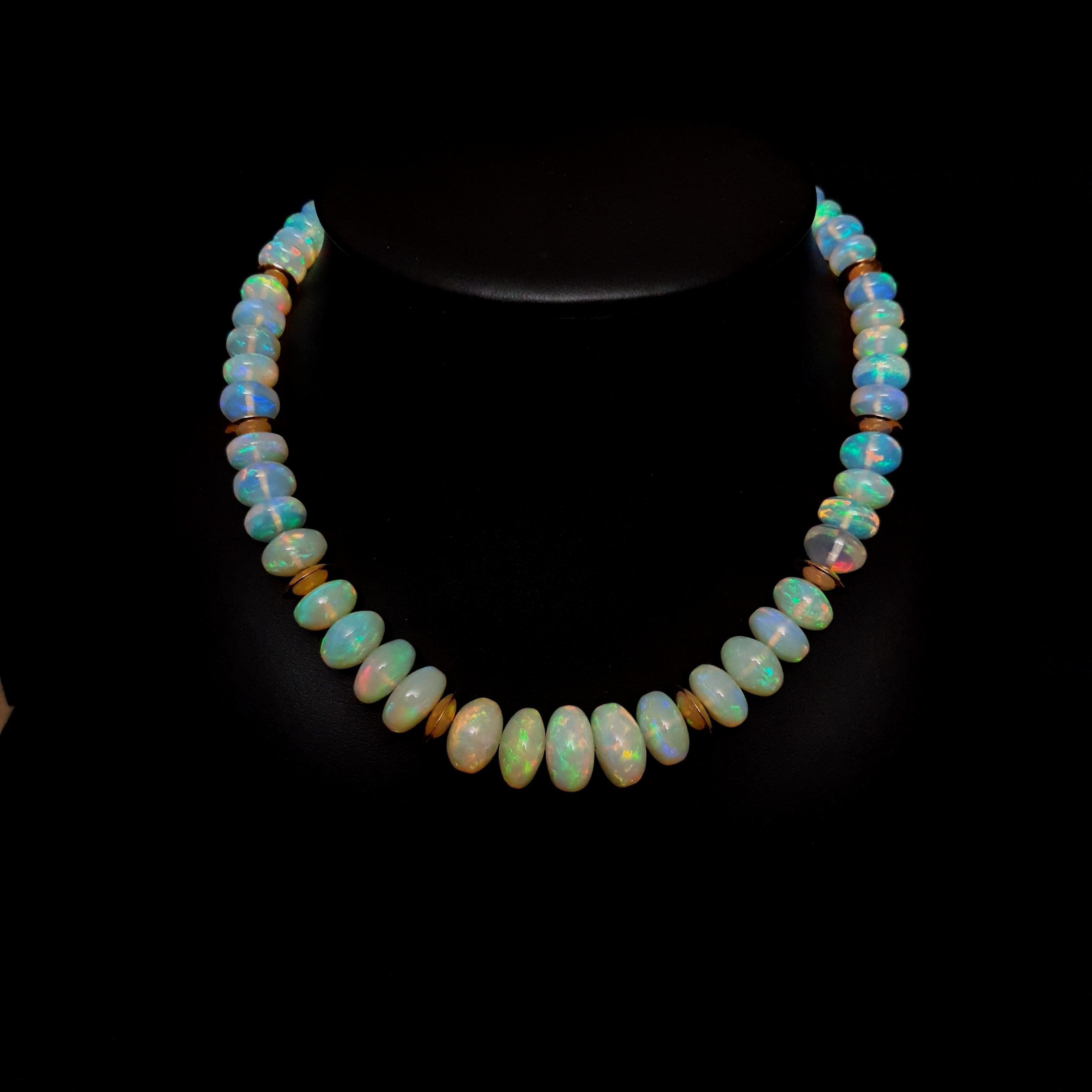 Crispy Sparkling Opal Rondel Beaded Necklace with 18 Carat Rose Gold, Big-Size For Sale 4