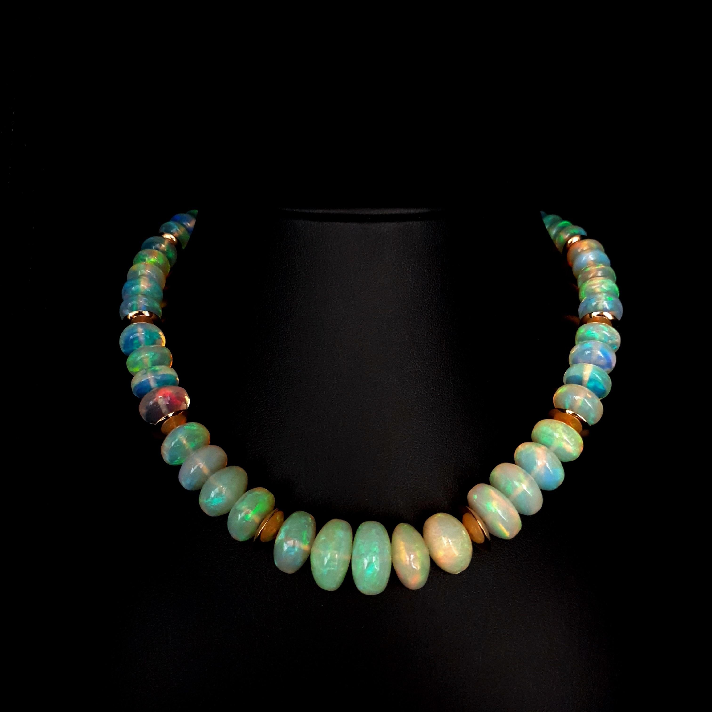 Crispy Sparkling Opal Rondel Beaded Necklace with 18 Carat Rose Gold, Big-Size For Sale 1