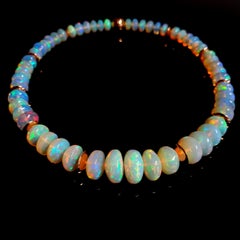 Crispy Sparkling Opal Rondel Beaded Necklace with 18 Carat Rose Gold, Big-Size