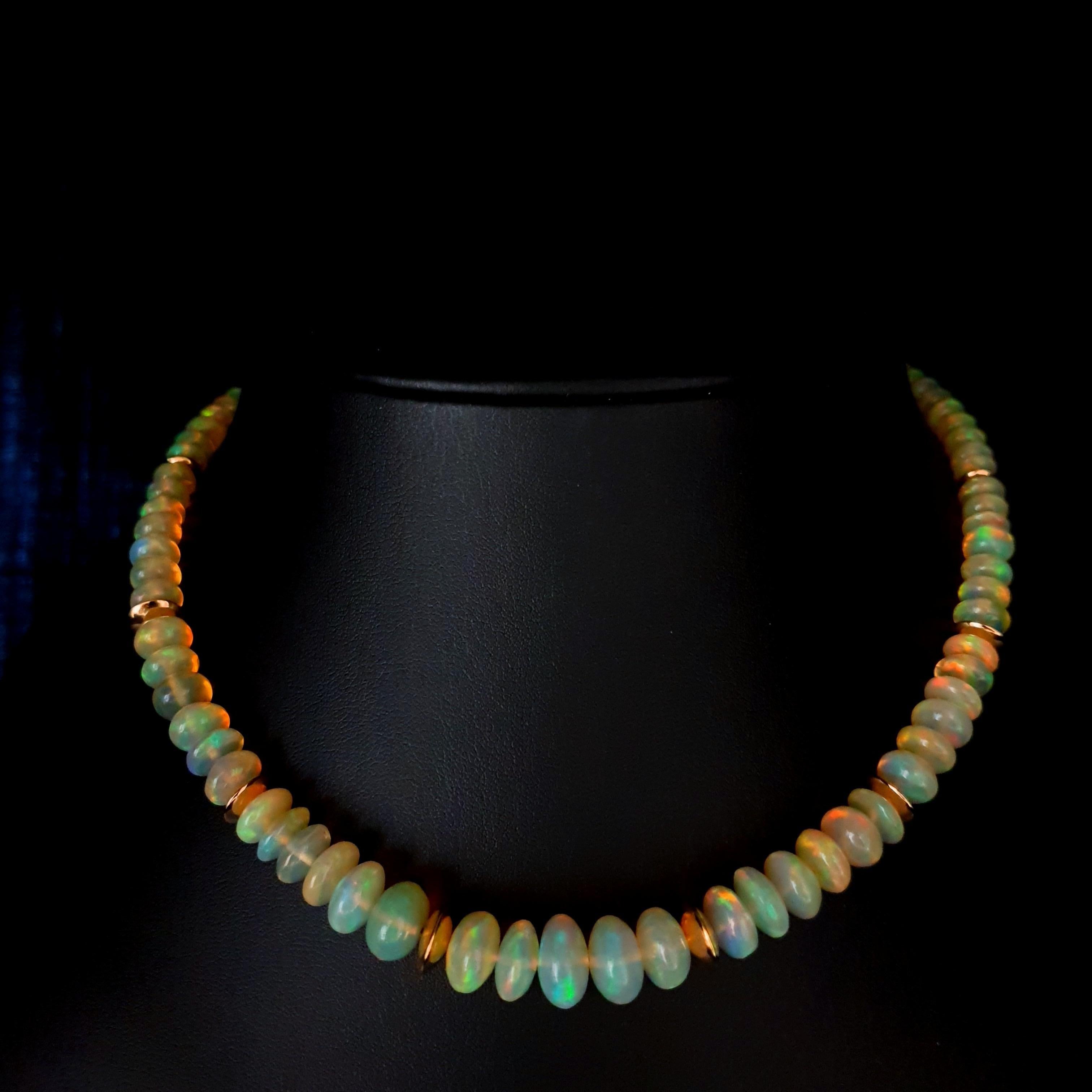 This Exceptional Crispy Sparkling Opal Rondel Beaded Necklace with 18 Carat Rose Gold is totally handmade. Cutting as well as goldwork are made in German quality. The screw clasp is easy to handle and very secure.
Timeless and classic design