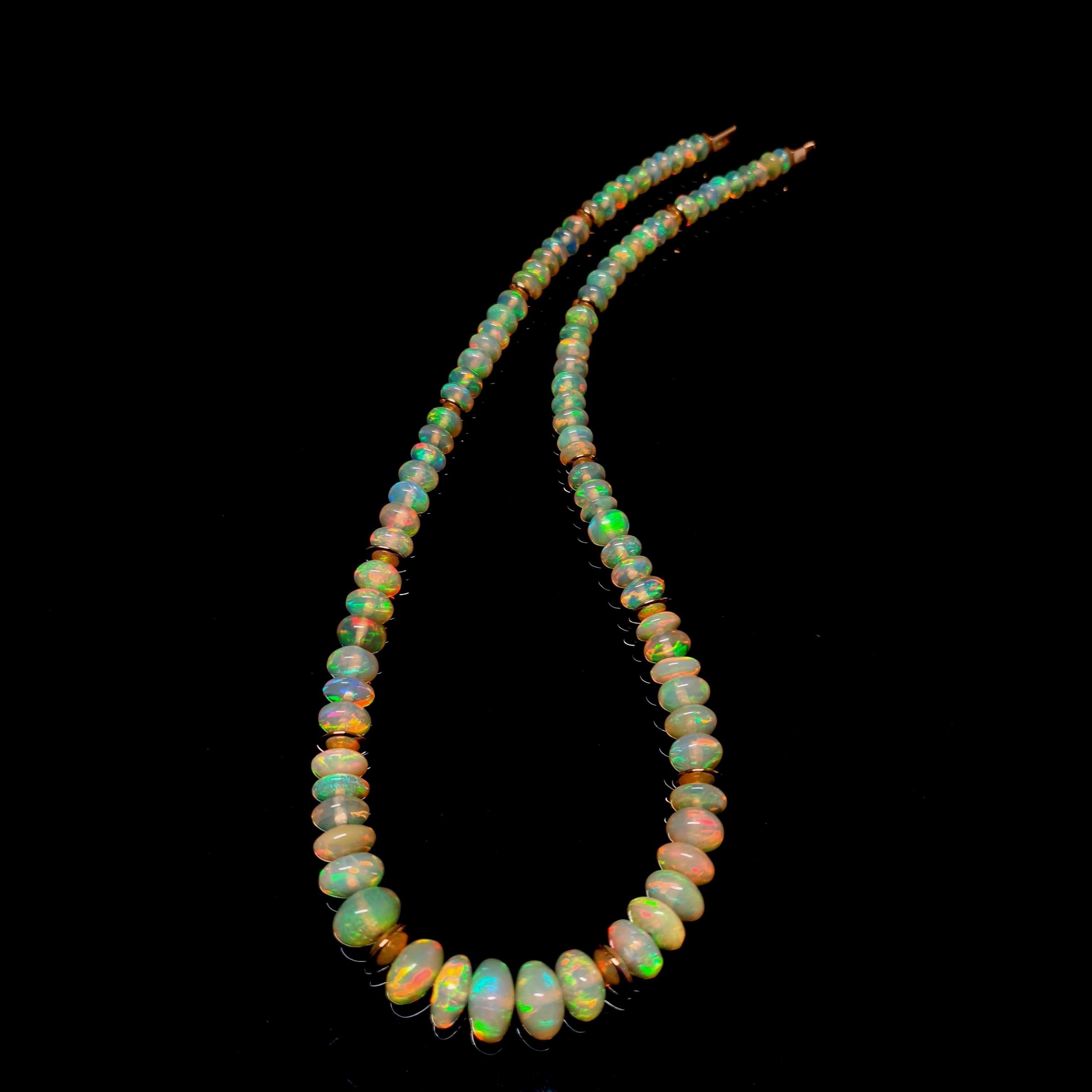 Crispy Sparkling Opal Rondel Beaded Necklace with 18 Carat Rose Gold, Greenish In New Condition For Sale In Kirschweiler, DE