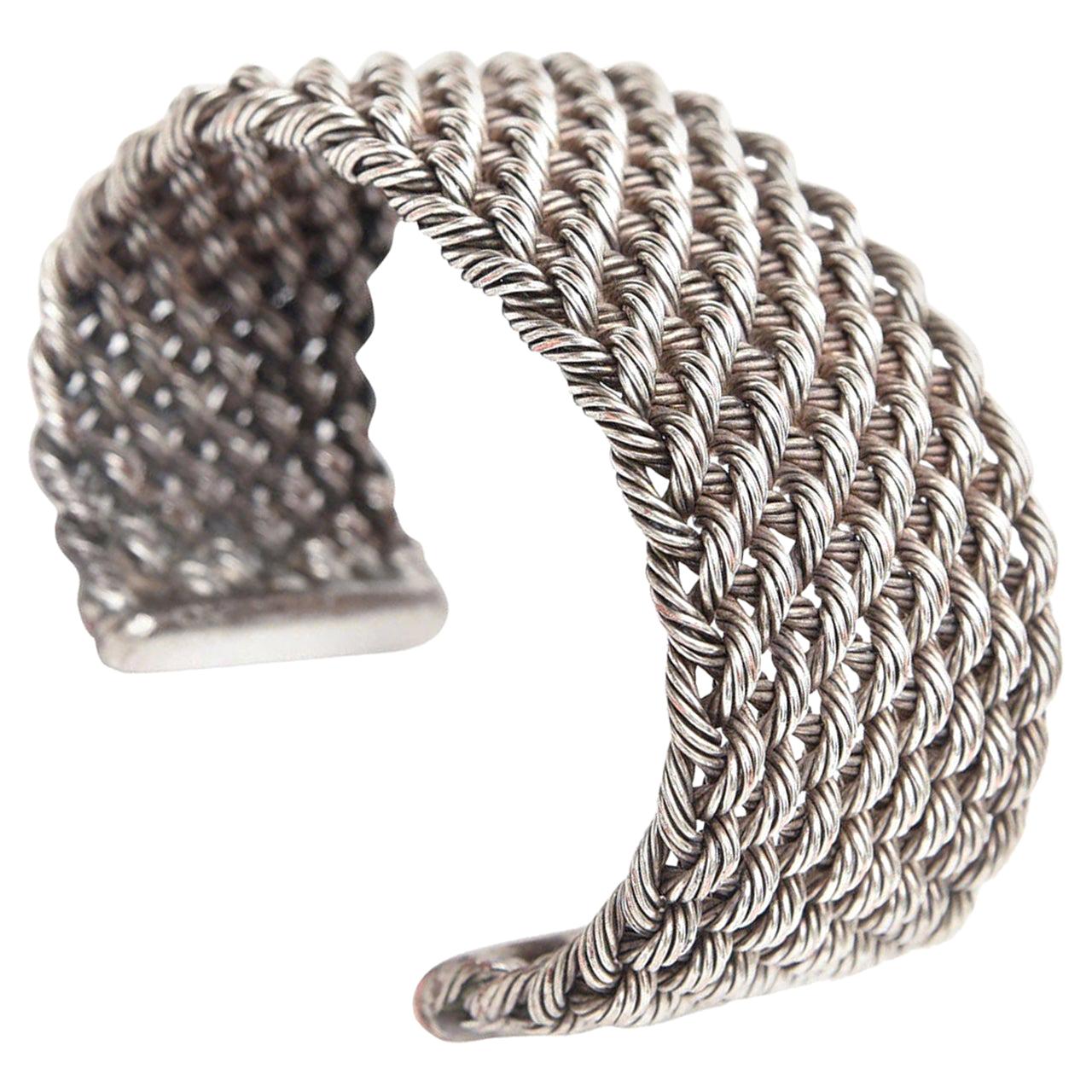 Criss Cross Braided Sterling Silver Cuff Bracelet