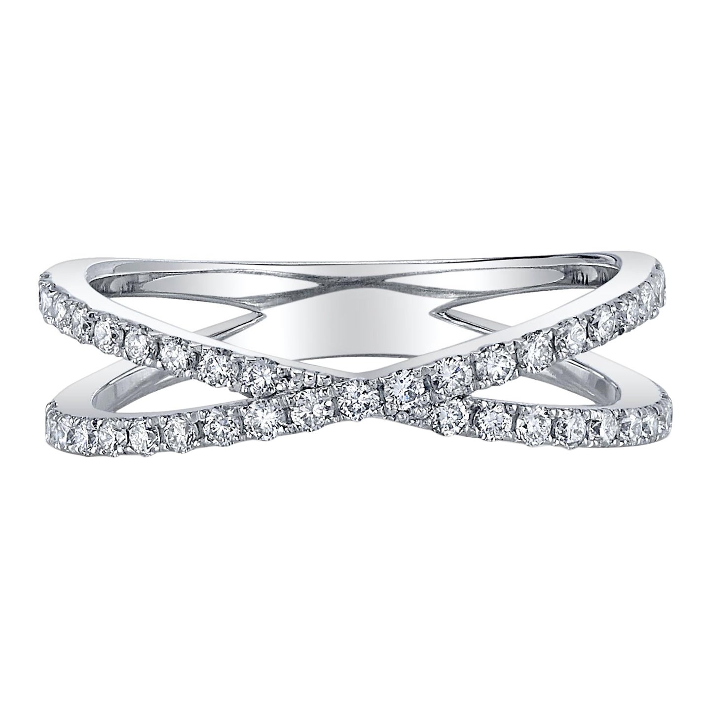 Criss Cross Diamant 14K Weißgold Ring Band im Angebot