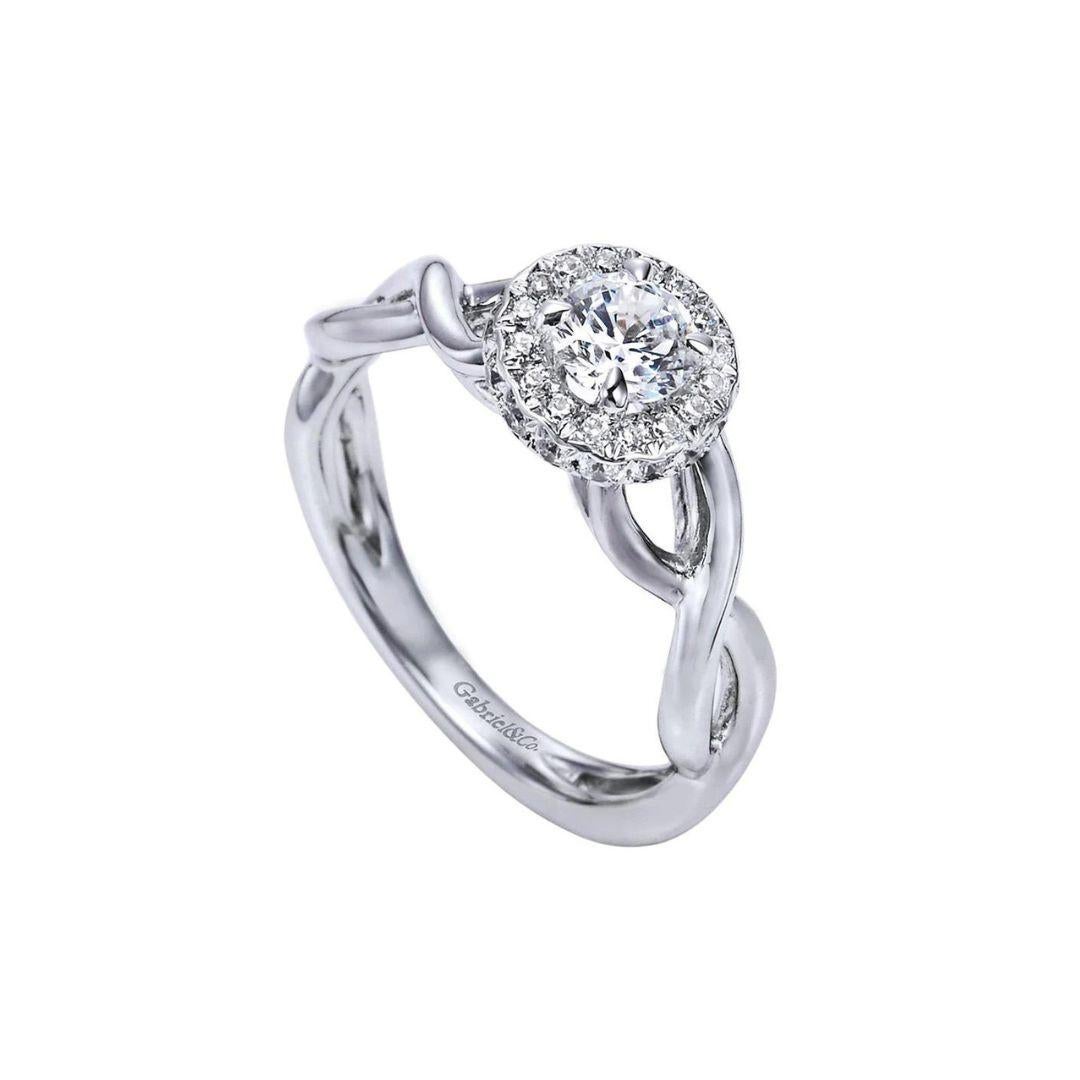 Round Cut Criss Cross Diamond Halo Engagement Ring For Sale