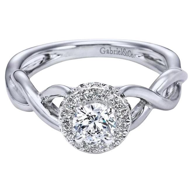 Criss Cross Diamond Halo Engagement Ring For Sale
