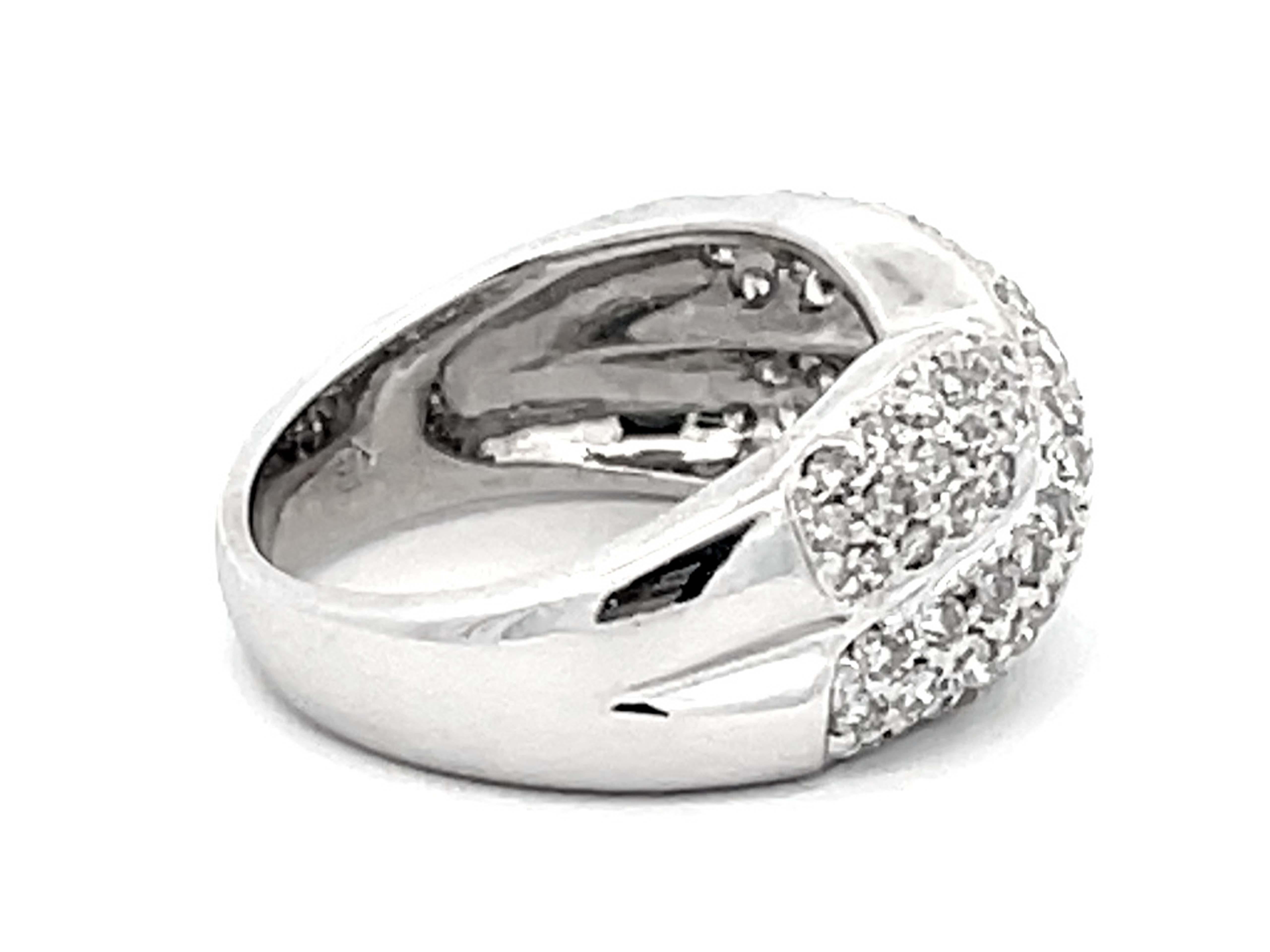 Women's or Men's Criss Cross Diamond Pave Ring in 18k White Gold For Sale
