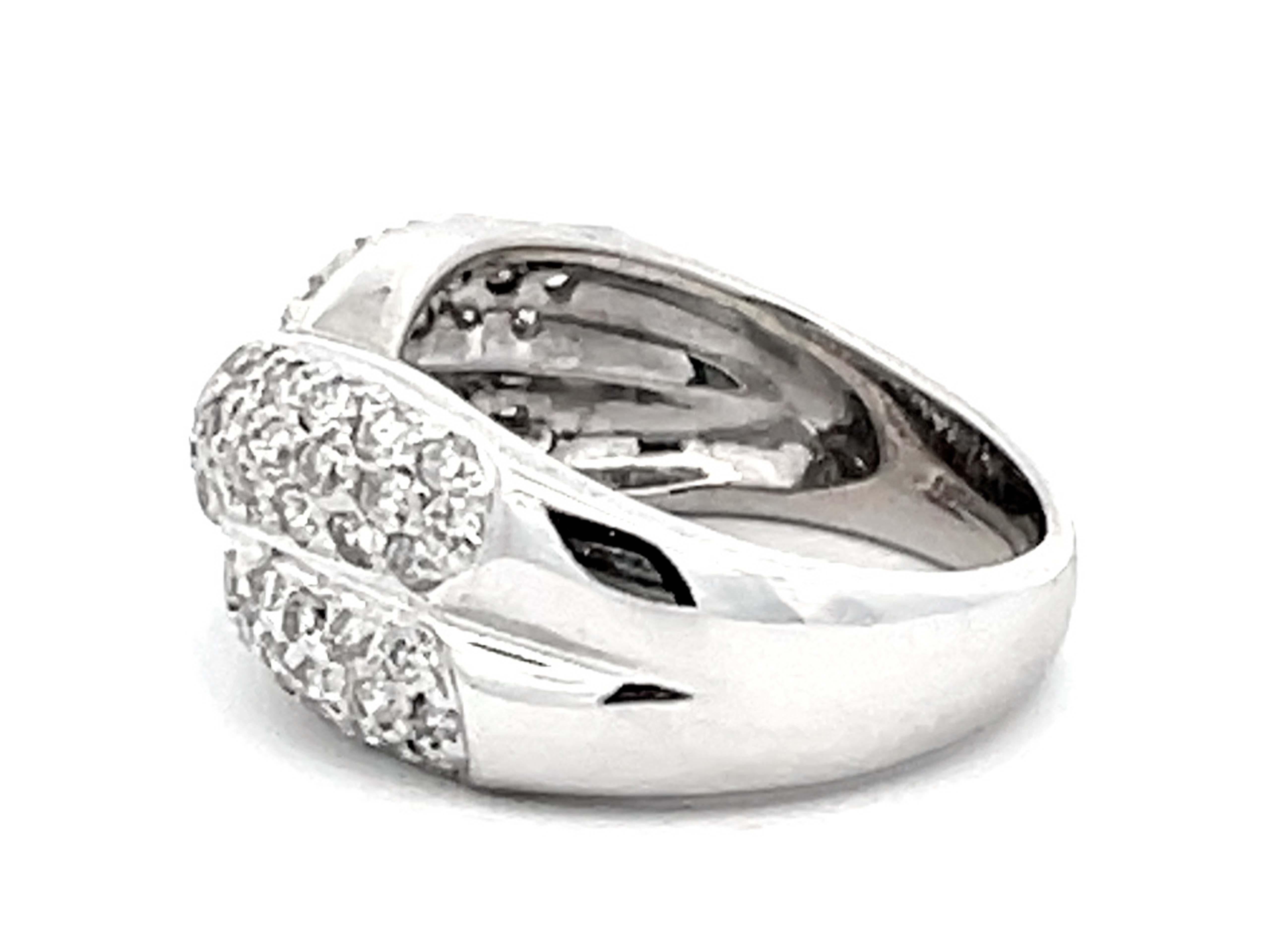 Criss Cross Diamond Pave Ring in 18k White Gold For Sale 1