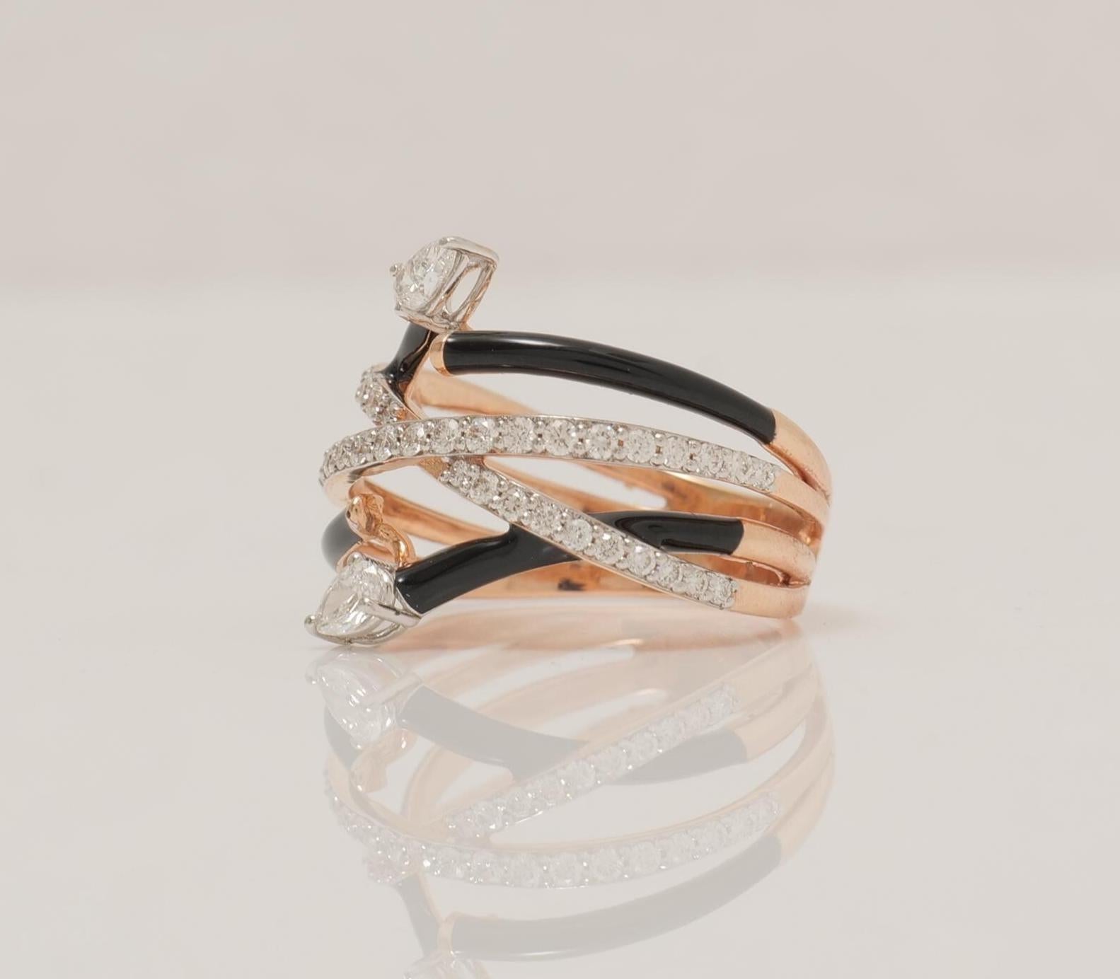 Criss Cross Diamantring aus 14k massivem Gold (zertifiziert) (Rundschliff) im Angebot