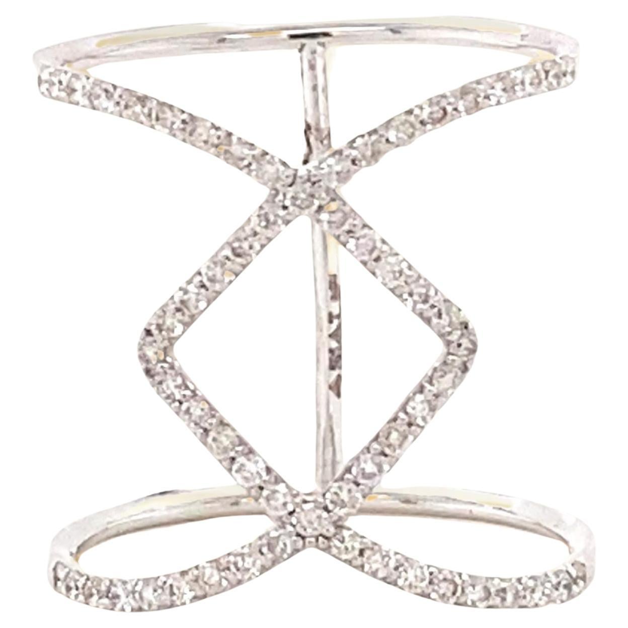 Criss Cross Diamond Ring in 14K Solid Gold (Certified) For Sale
