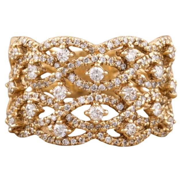 Criss Cross Diamond Ring in 14K Solid Gold (Certified) For Sale