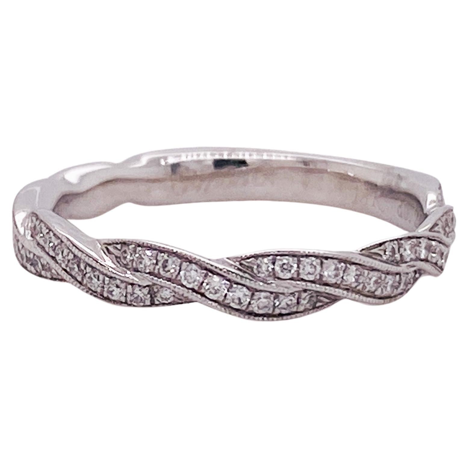 Criss-Cross Diamond Stackable Band Wedding Ring, 0.24 Carat, 18 Karat White Gold For Sale