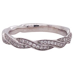 Criss-Cross Diamond Stackable Band Wedding Ring, 0.24 Carat, 18 Karat White Gold