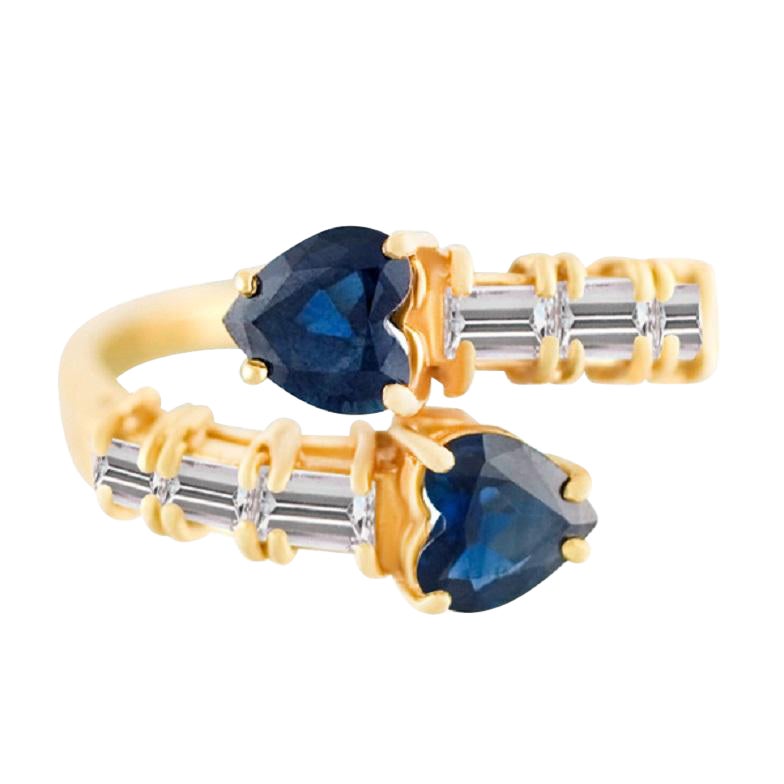 Anello Criss-Cross a forma di cuore con zaffiro e diamante, 0,50 carati in diamanti in vendita