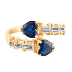 Anello Criss-Cross a forma di cuore con zaffiro e diamante, 0,50 carati in diamanti