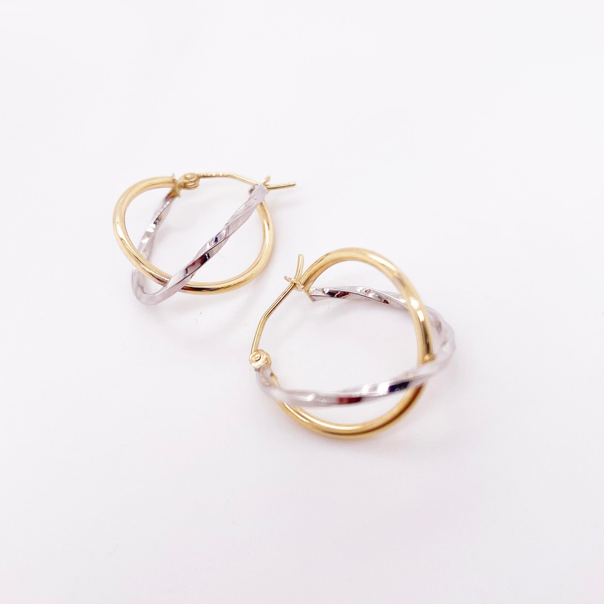 Contemporaneo Orecchini a cerchio Criss Cross, cerchi in oro giallo e bianco, orecchini twist bicolore
