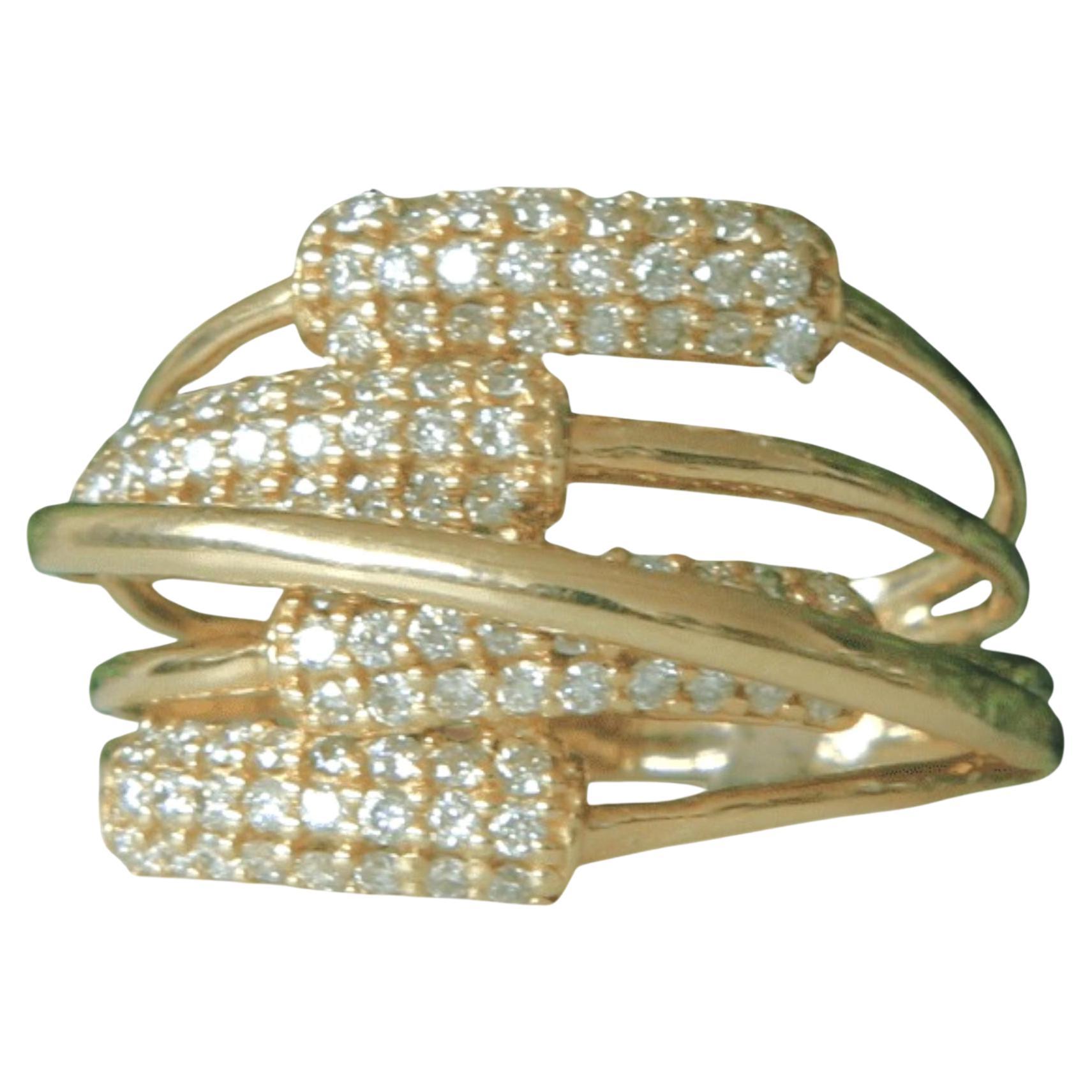 Criss Cross Natural Diamond Ring in 14K Solid Gold (Certified)