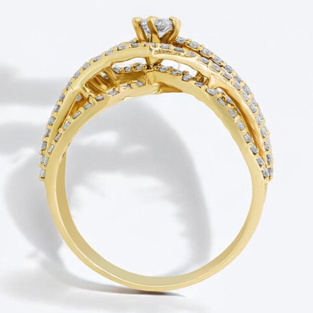 De las mujeres Criss Cross Natural Solitaire Engagement Ring in 14k Solid Gold (Certified) en venta