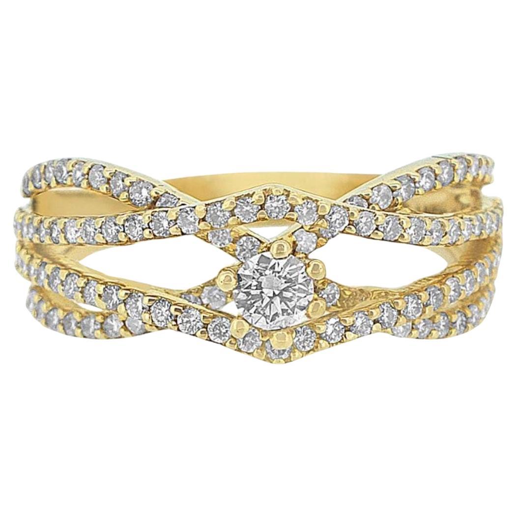 Criss Cross Natural Solitaire Engagement Ring in 14k Solid Gold (Certified)