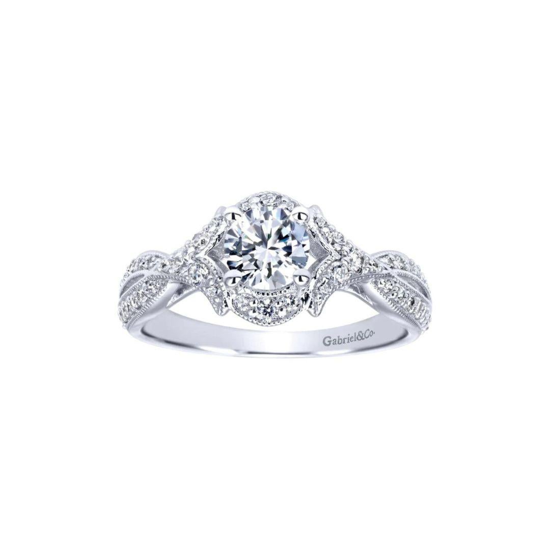 Criss Crossed White Gold Diamond Engagement Ring In New Condition For Sale In Stamford, CT