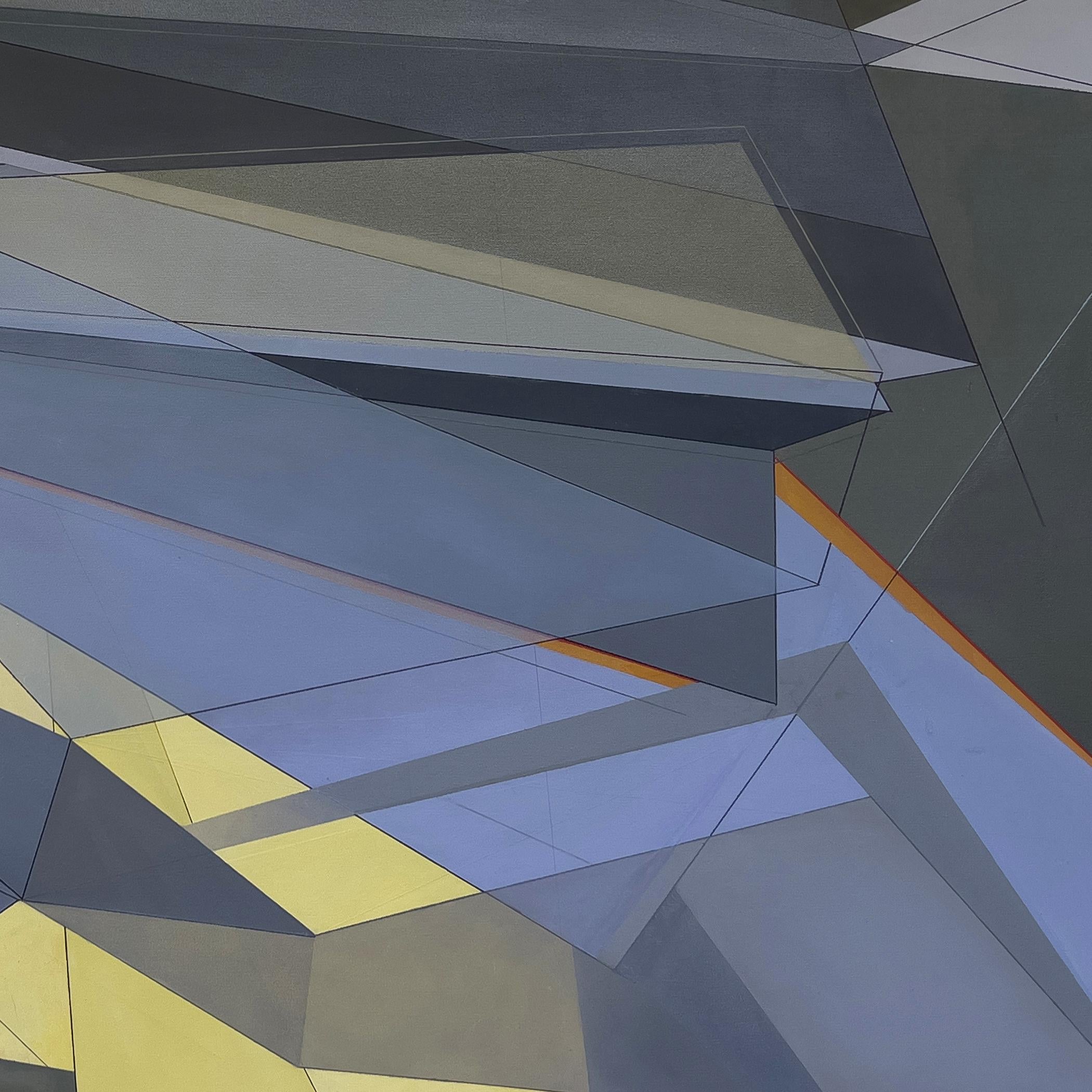 'Ergo' - dipinto astratto geometrico, blu, architettonico - Painting Astrattismo geometrico di Criss Mills