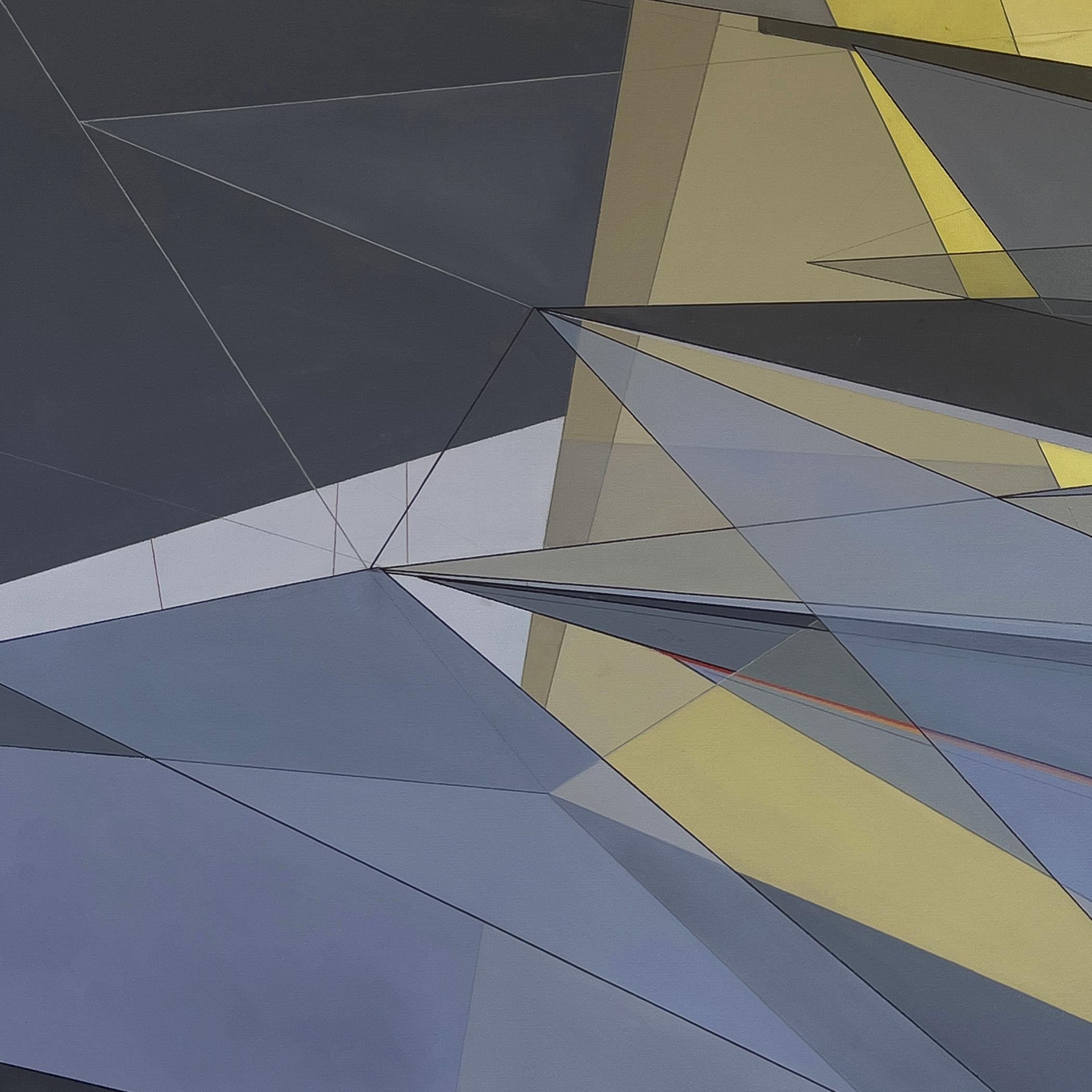 'Ergo' - dipinto astratto geometrico, blu, architettonico - Abstract Painting Grigio di Criss Mills