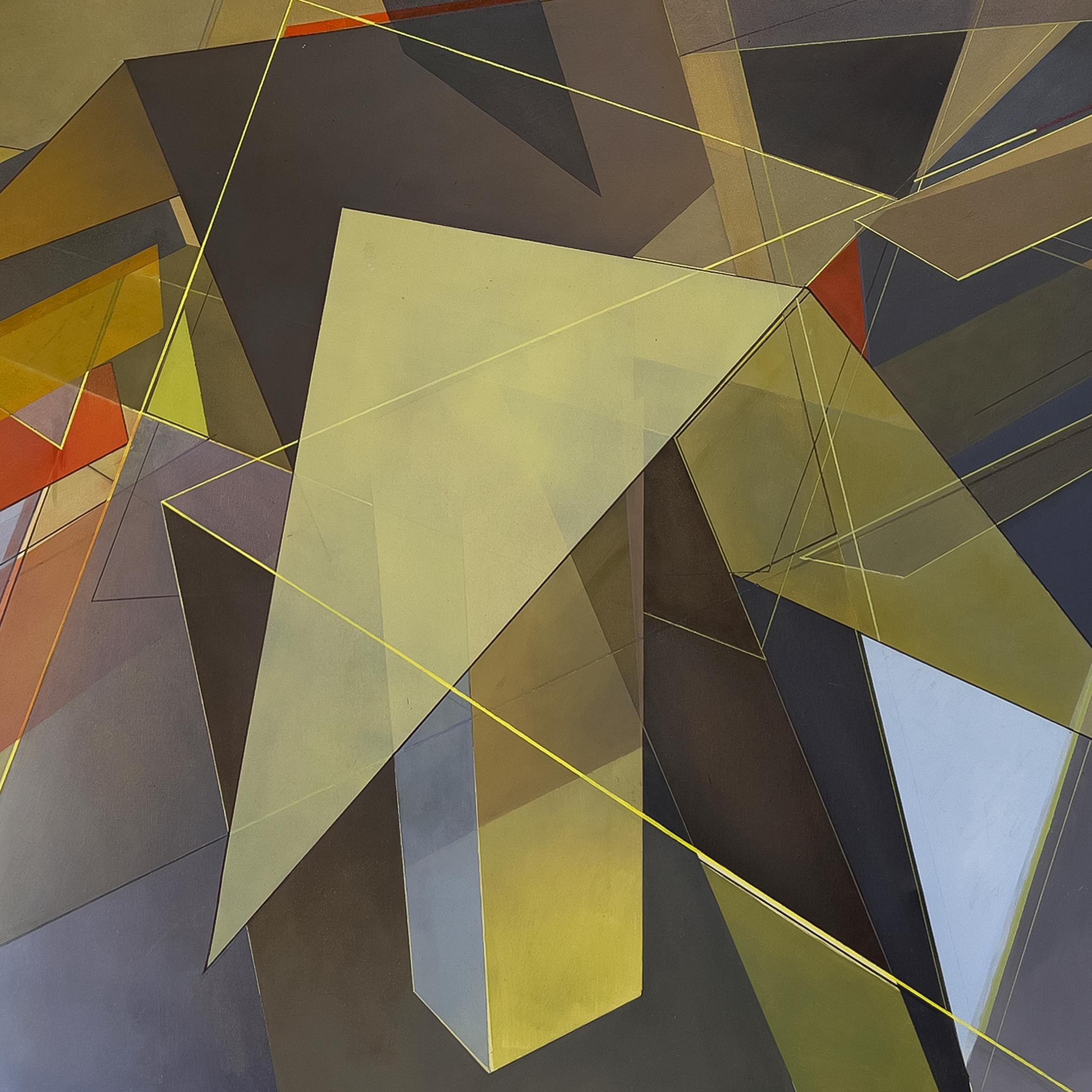 'Saga Foldes' - pittura astratta geometrica, colorata, architettonica - Painting di Criss Mills