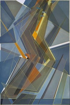 'Staircase No. 4' - geometric abstract painting, orange and blue, architectural