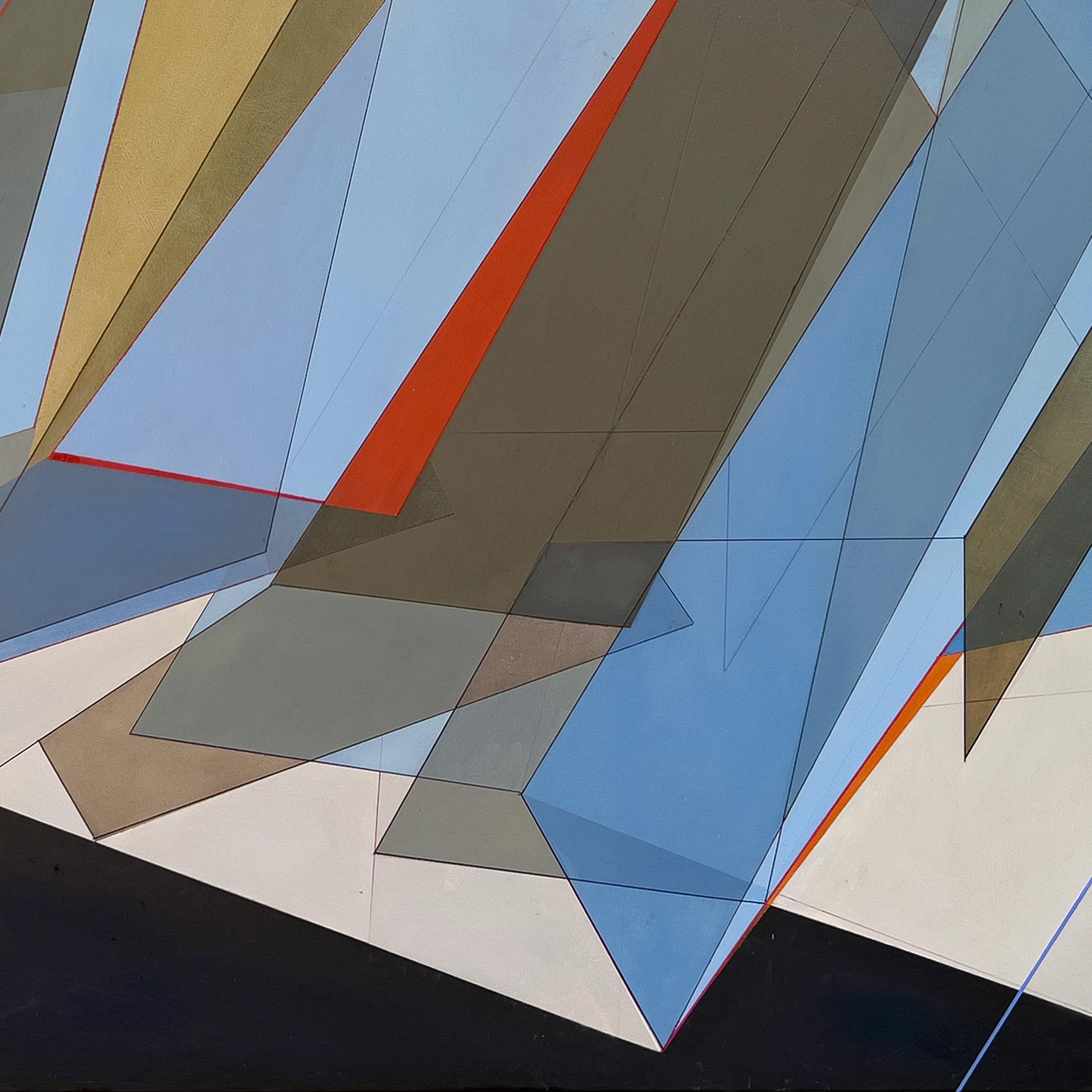 'Tango Blue' - quadro astratto geometrico, blu, architettonico - Painting di Criss Mills