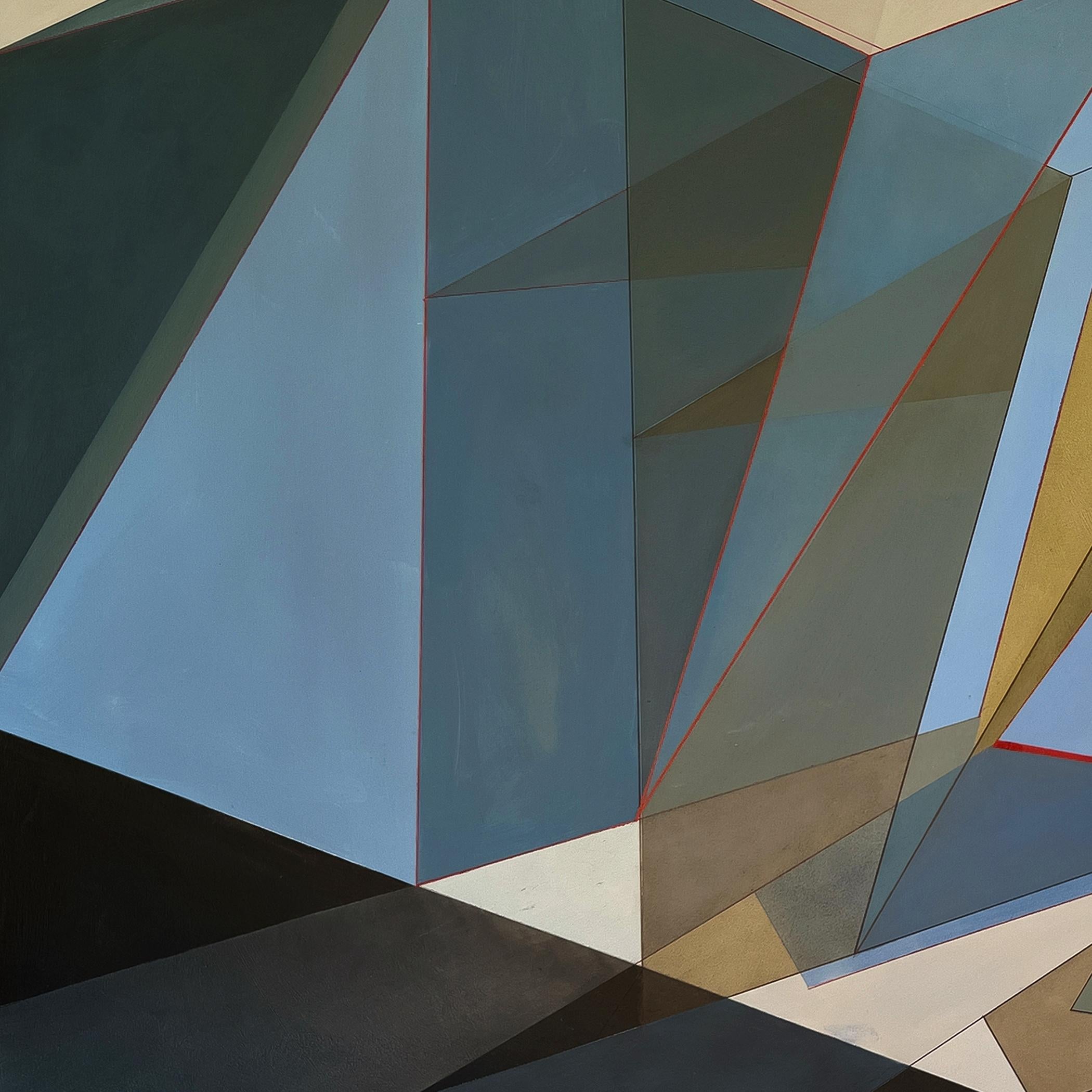 'Tango Blue' - quadro astratto geometrico, blu, architettonico - Painting Astrattismo geometrico di Criss Mills