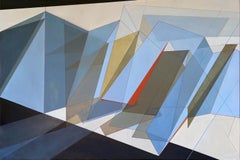 'Tango Blue' - quadro astratto geometrico, blu, architettonico