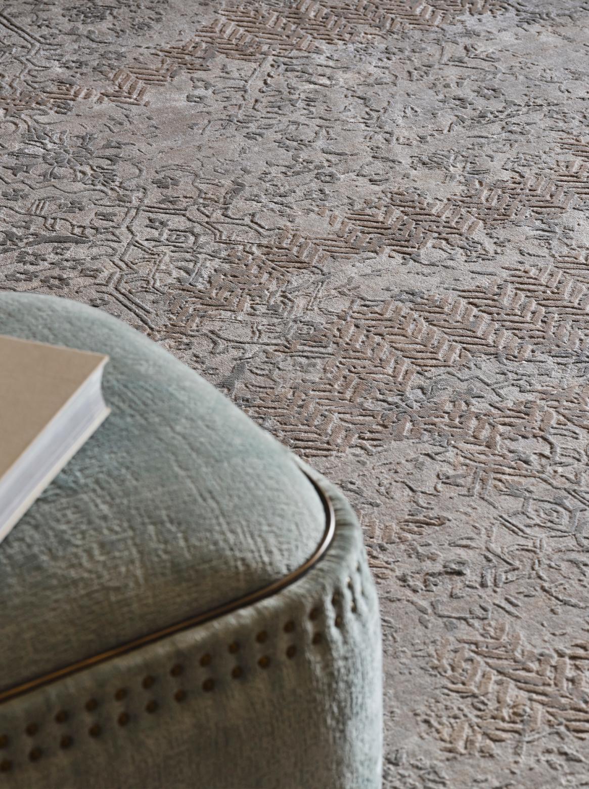 CRISSARA Hand Knotted Rug in Beige Gold & Grey Blue Colours by Hands In New Condition For Sale In New Delhi, IN