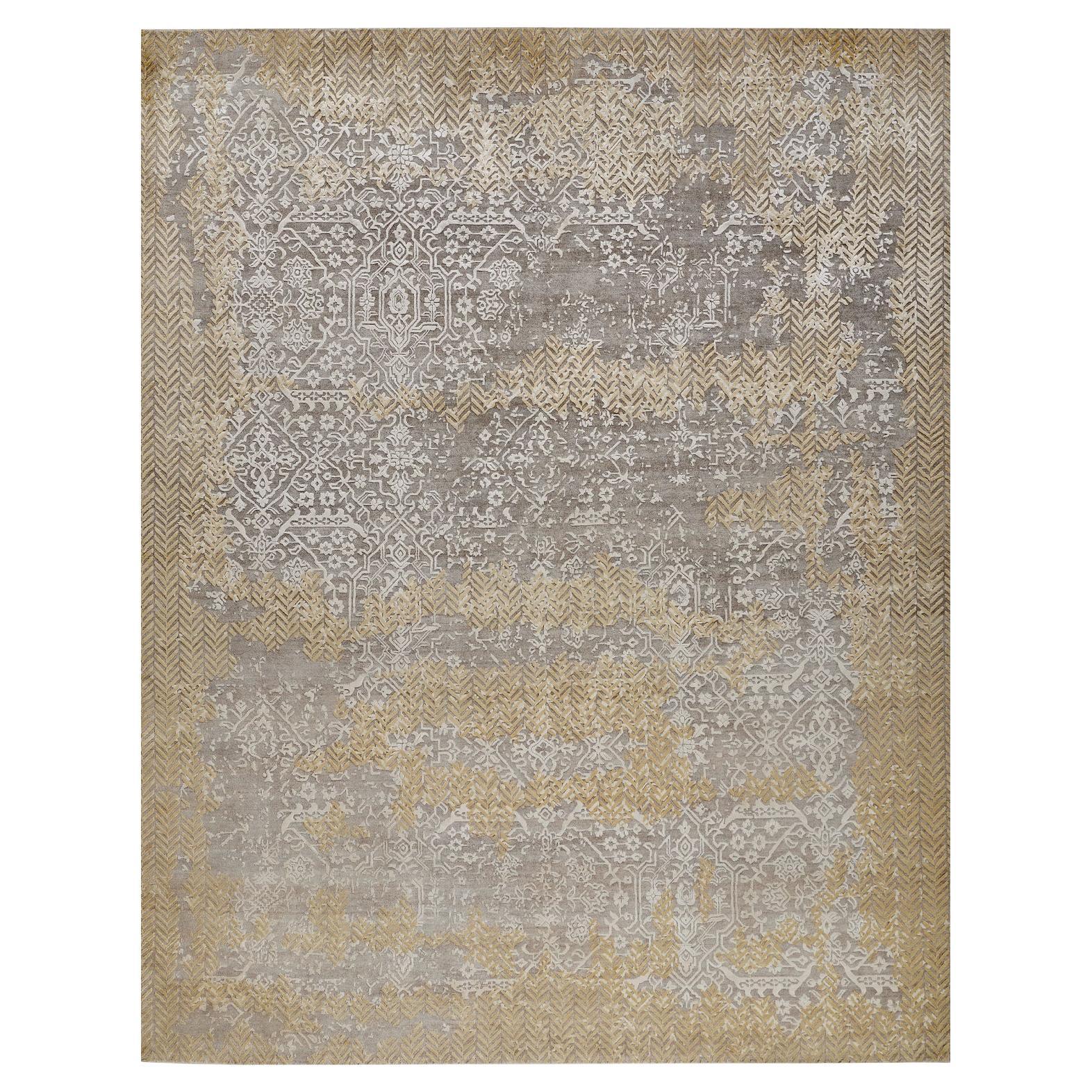CRISSARA Hand Knotted Rug in Beige Gold & Grey Blue Colours by Hands