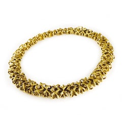18K Yellow Gold Crisscross Link Necklace by Italian Artisan, 17.5\"
