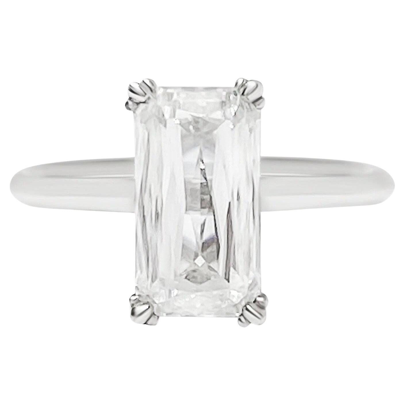 14k White Gold Crisscross 3.5 Carat Emerald Moissanite Solitaire Engagement Ring