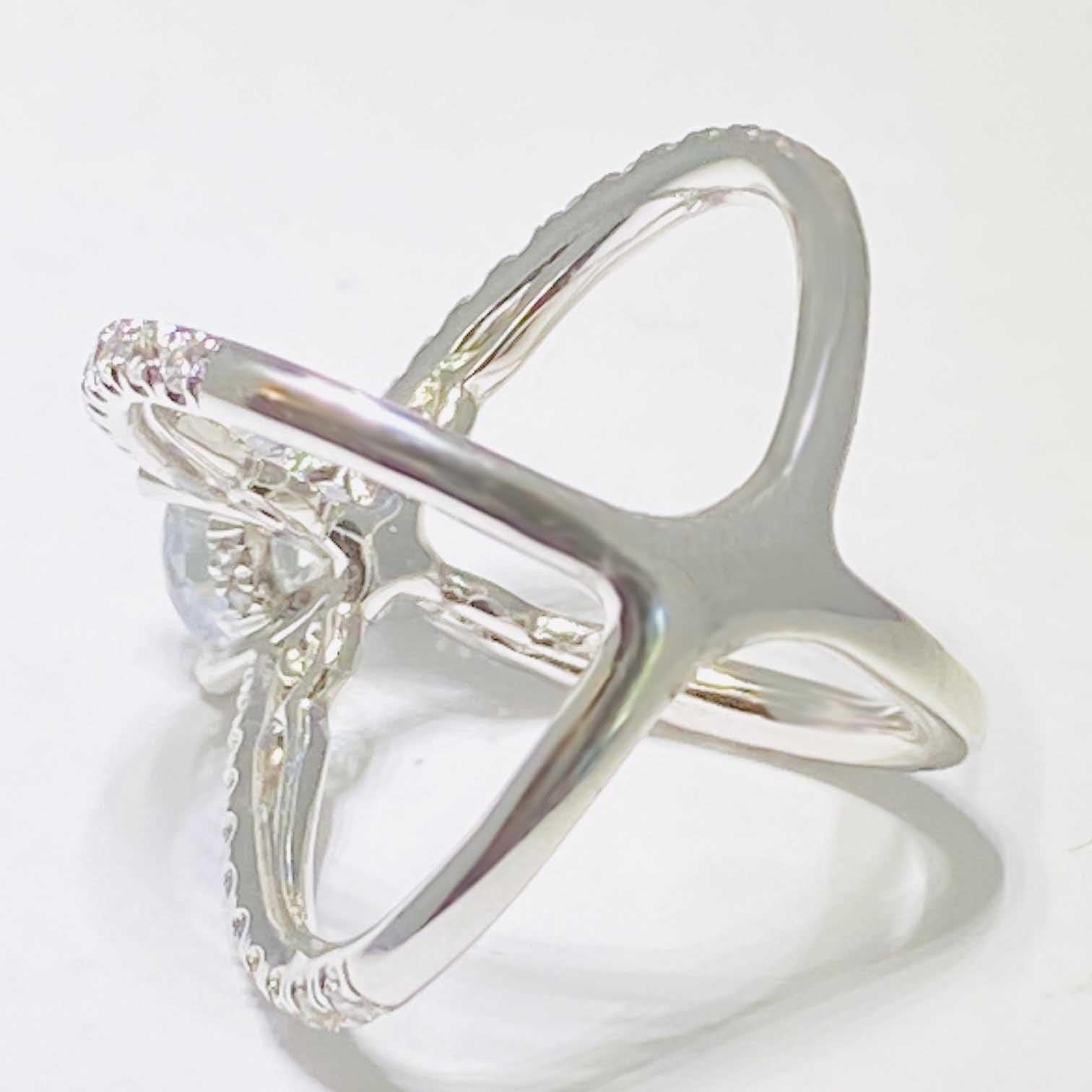 For Sale:  Crisscross Diamond Engagement Ring, 14 Karat White Gold X-Ring with Diamond Band 3