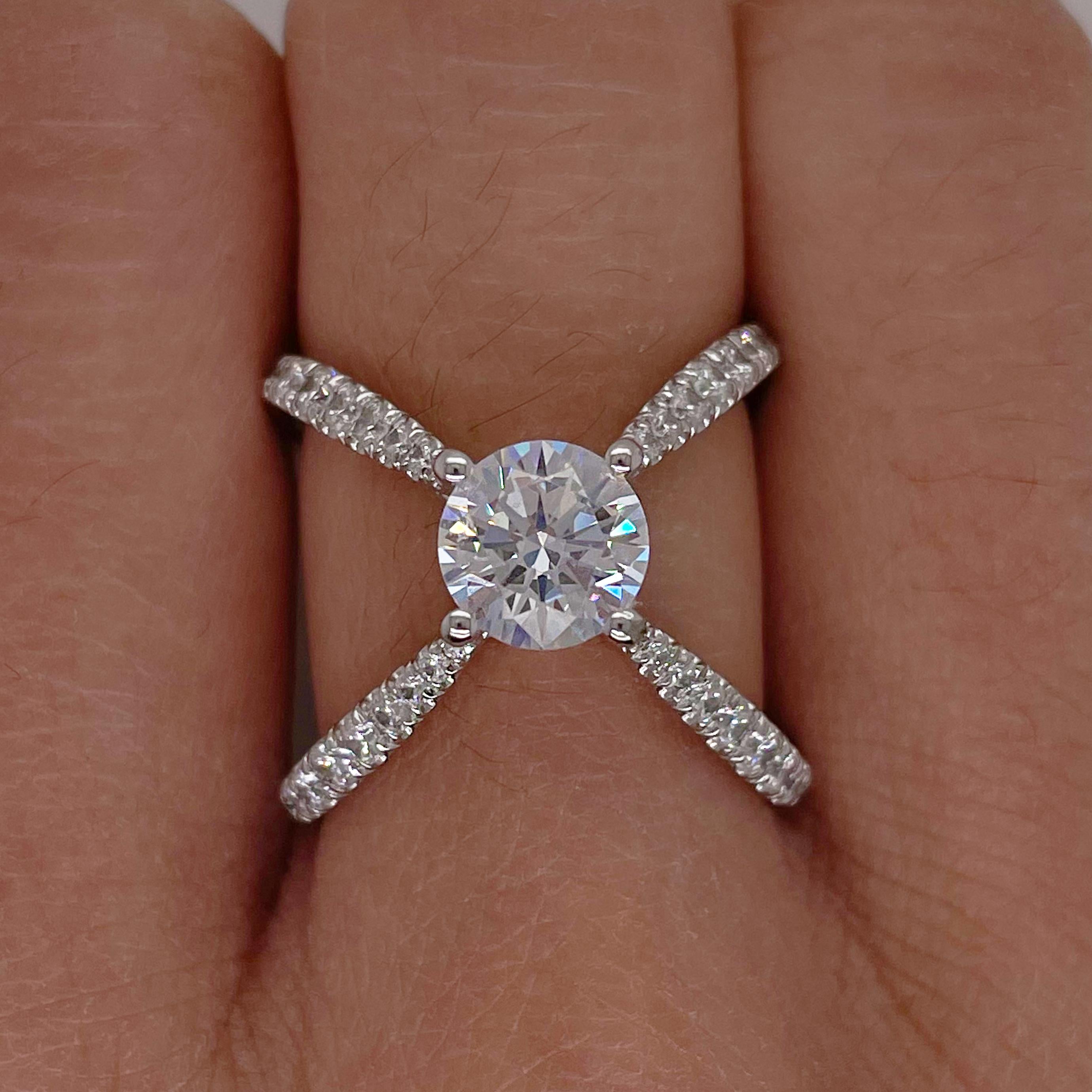 For Sale:  Crisscross Diamond Engagement Ring, 14 Karat White Gold X-Ring with Diamond Band 4