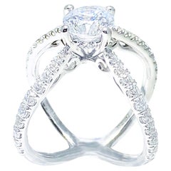 Used Crisscross Diamond Engagement Ring, 14 Karat White Gold X-Ring with Diamond Band