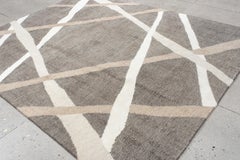 Crisscross Linear Pattern in Taupe, Ivory Sand = Contemporary Hand-Loomed Rug