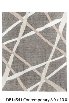 Motif linéaire croisé en taupe, sable ivoire = Tapis contemporain foulé à la main
