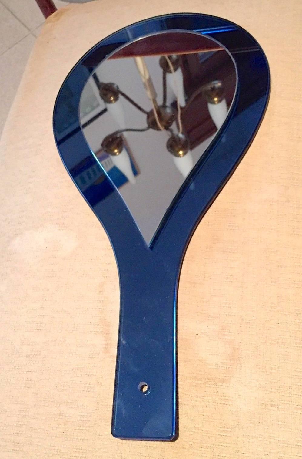 Cristal Art Blue Glass Hand-Held Mirror For Sale 7