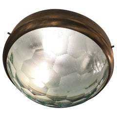 Cristal Art Ceiling Light/Sconce Brass Glass, 1955, Italy