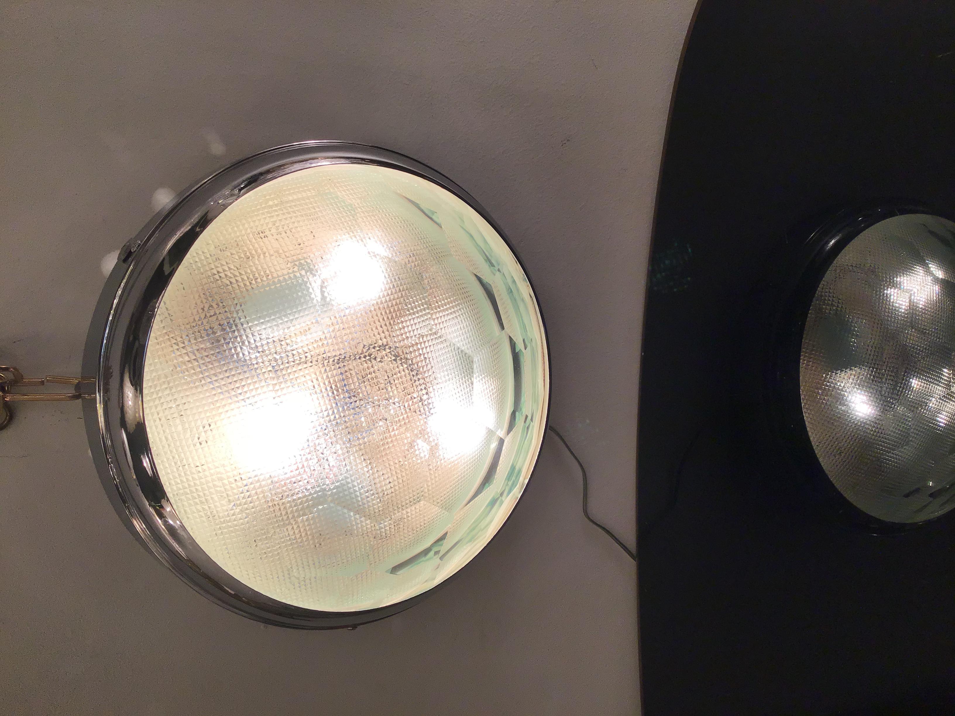 Cristal Art  couple Ceilling Light/Sconces Glass Metal Crome, 1955, Italy For Sale 1