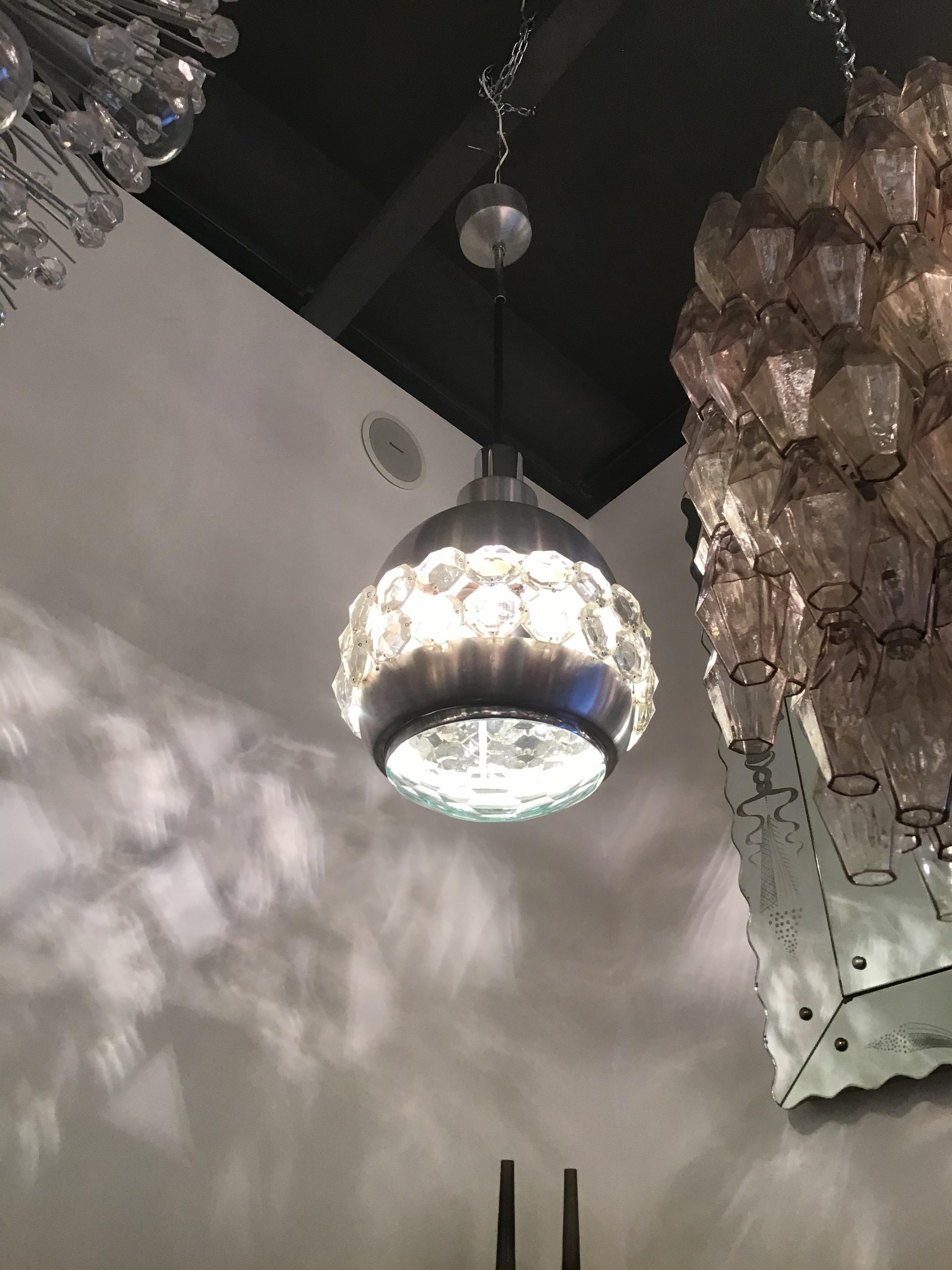 Lampadario Cristal Arte Vetro Metallo, 1955, Italia In condizioni buone in vendita a Milano, IT
