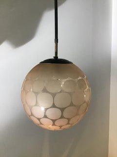 Cristal Art Chandelier Pink Glass with Polka Dots Brass, 1950