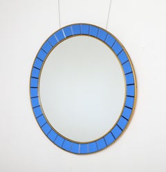Cristal Art Circular Blue Wall Mirror No. 2679, Turin, Italy, circa 1950's
