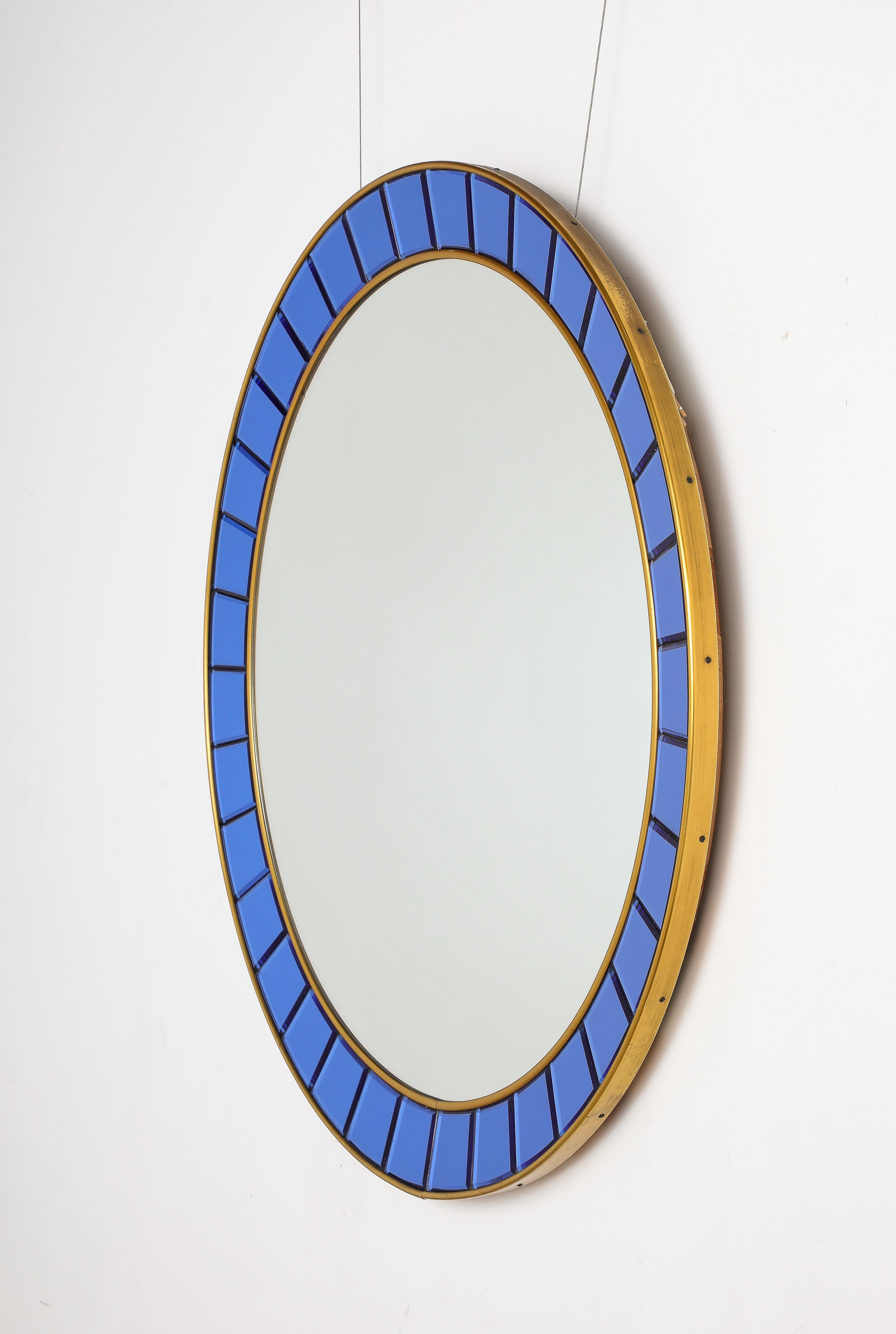 Italian Cristal Art Circular Blue Wall Mirror No. 2679, Turin, Italy, circa 1950's  For Sale